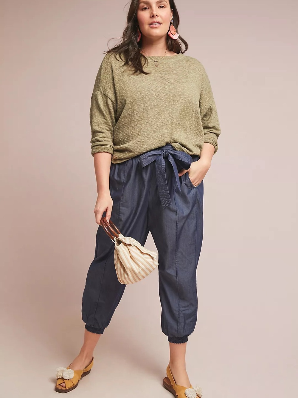 Anthropologie 100% Cotton Tie-Waist Cropped Jogger Pants